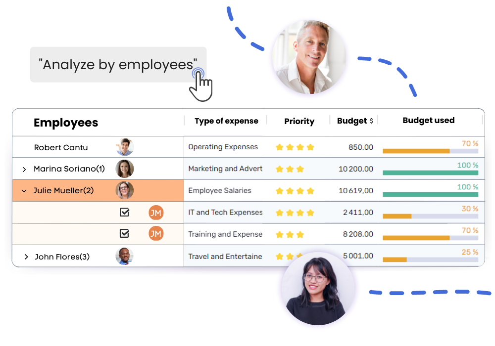 RowShare Pivot Table of budget management